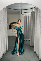 Beautiful Off The Shoulder Prom Dress With Split Ruffles A-Line Evening Gowns